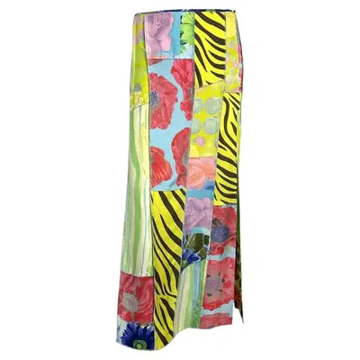 Pre-owned Tom Ford For Gucci S/s 1996 Gucci By Tom Ford Multicolor Patchwork Silk Maxi Runway Slit Skirt 40it In Sand