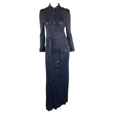 Pre-owned Tom Ford For Gucci S/s 1996 Gucci By Tom Ford Nicole Kidman Navy Viscose Maxi Dress With Tie It44 In Blue