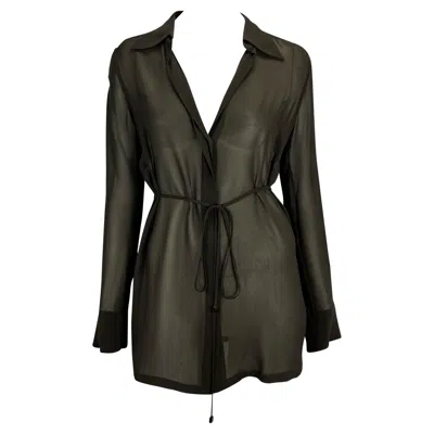 Pre-owned Tom Ford For Gucci S/s 1997 Gucci By Tom Ford Brown Sheer Button Up Belted Oversized Tunic Top It38