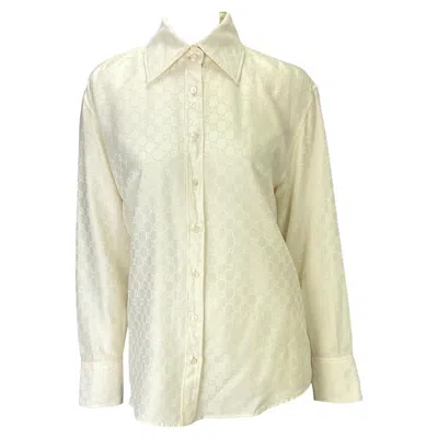 Pre-owned Tom Ford For Gucci S/s 1998 Gucci By Tom Ford White 'gg' Monogram Button Down Collar Shirt It44