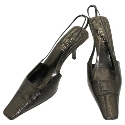 Pre-owned Tom Ford For Gucci S/s 1998 Gucci X Tom Ford Runway Croc Crystal Logo Heel Square Toe Pumps Mules In Black
