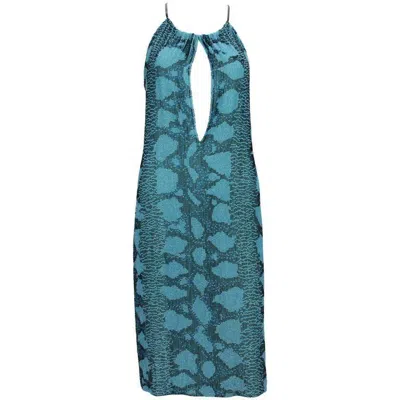 Pre-owned Tom Ford For Gucci S/s 2000 Campaign Fully Beaded Snake Cocktail Dress 42 In Blue