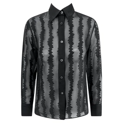Pre-owned Tom Ford For Gucci S/s 2000 Gucci By Tom Ford Runway Sheer Black Zig-zag Blouse 38it