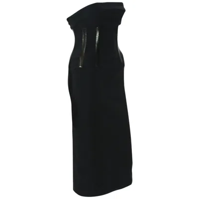 Pre-owned Tom Ford For Gucci S/s 2001 Corset Leather Detail Cocktail Black Dress 40 - 2/4