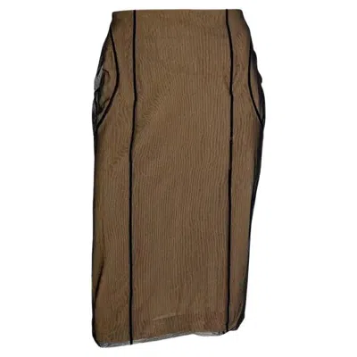Pre-owned Tom Ford For Gucci S/s 2001 Gucci By Tom Ford Beige Mesh Tulle Overlay Bodycon Skirt 44it In Brown