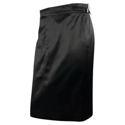 Pre-owned Tom Ford For Gucci S/s 2001 Gucci By Tom Ford Black Satin Belted Runway Pencil Skirt 42it
