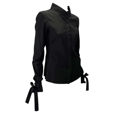 Pre-owned Tom Ford For Gucci S/s 2003 Gucci By Tom Ford Black Wrist Tie Cotton Button Up Blouse It40