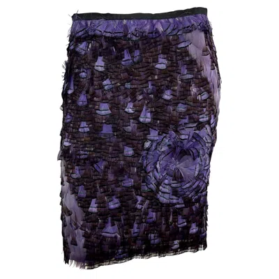 Pre-owned Tom Ford For Gucci S/s 2003 Gucci By Tom Ford Purple Feather Embellished Silk Skirt It40
