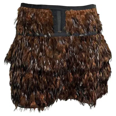Pre-owned Tom Ford For Gucci S/s 2003 Gucci By Tom Ford Runway Brown Feather Flare Sheer Silk Skirt 42it