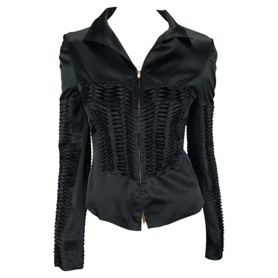Pre-owned Tom Ford For Gucci S/s 2004 Gucci By Tom Ford Runway Black Pleated Satin Purple Stripe Jacket It40