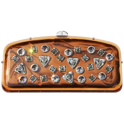 Pre-owned Tom Ford For Yves Saint Laurent 2003 Jeweled Embellished Runway Clutch Bag In Brown