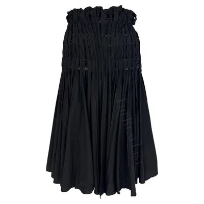 Pre-owned Tom Ford For Yves Saint Laurent F/w 2001 Yves Saint Laurent By Tom Ford Pleated Black Satin Flare Skirt Fr34