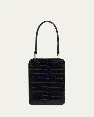 Tom Ford Frame Croc-embossed Leather Vertical Clutch In Black