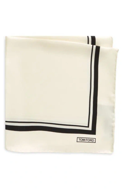 Tom Ford Framed Silk Pocket Square In Off White