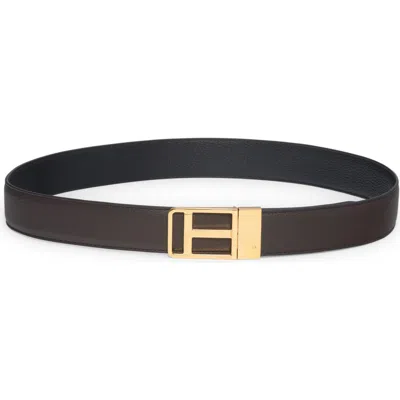 Tom Ford Framed T Buckle Reversible Soft Grain Leather Belt In Multi