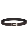 Tom Ford Framed T Buckle Reversible Soft Grain Leather Belt In Brown
