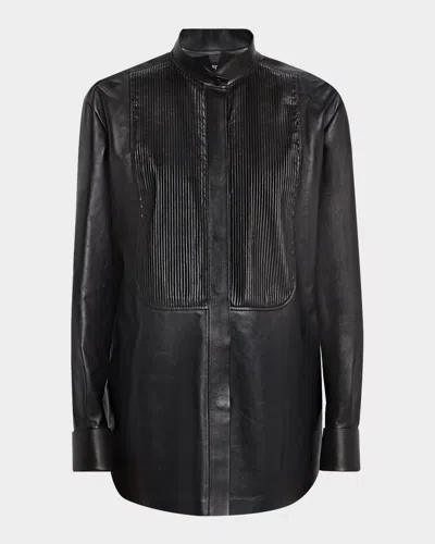Tom Ford French Plonge Leather Tuxedo Shirt In Black