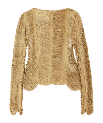 Tom Ford Fringed Open-knit Top In Gold