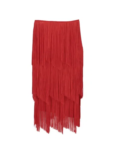 Tom Ford Fringed Tiered Midi Skirt In Multi
