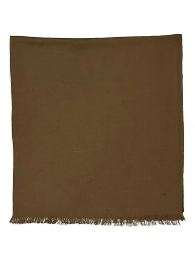 Tom Ford Fringed Wool Scarf In Green