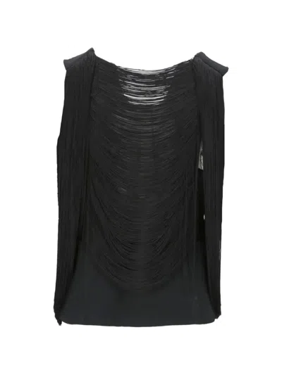 Tom Ford Fringe-trimmed V-neck Blouse In Black
