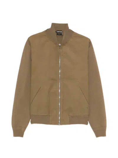 Tom Ford Front Merino Bomber Jacket In Brown