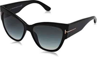 Pre-owned Tom Ford Ft 0371 371 01b Anoushka Black Grey Gradient Lens Sunglasses 57mm In Gray
