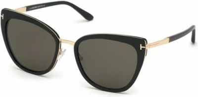 Pre-owned Tom Ford Ft 0717 Simona 01a Shiny Black/rose Gold Sunglasses In Gray
