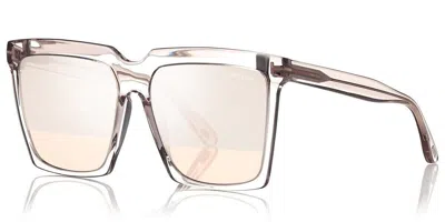 Pre-owned Tom Ford Ft 0764 S 57g Sabrina 02 Shiny Beige Brown Mirror Sunglasses 58mm