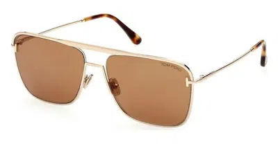 Pre-owned Tom Ford Ft 0925 28e Nolan Sunglasses Shiny Rose Gold Brown Lens 60mm