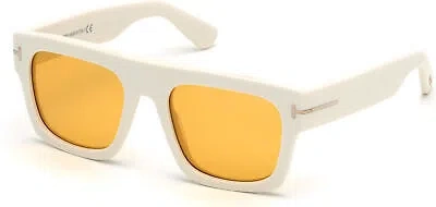 Pre-owned Tom Ford Ft0711 Shiny Ivory Vintage Yellow Lenses 25e Sunglasses
