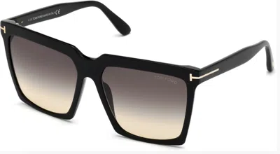 Pre-owned Tom Ford Ft0764 Sabrina-02 01b Shiny Black/smoke Gradient Women's Sunglasses In Gray