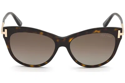 Pre-owned Tom Ford Ft0821 Kira 52h Dark Havana/brown Polarized Women Sunglass 56mm Tf