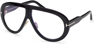 Pre-owned Tom Ford Ft0836 836 Troy 001 Shiny Black Blue Block Unisex Sunglasses 61mm