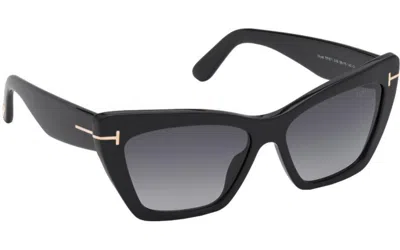 Pre-owned Tom Ford Ft0871 /s 871 01b Wyatt Shiny Black Gold Gradient Grey 56 Mm In Gray