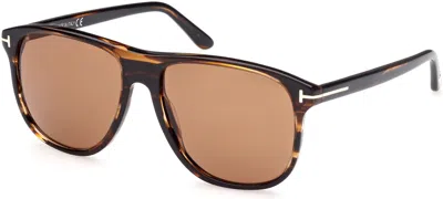 Pre-owned Tom Ford Ft0905 50e Joni Shiny Warm Brown W. Amber Stripes/brown Lenses 56mm