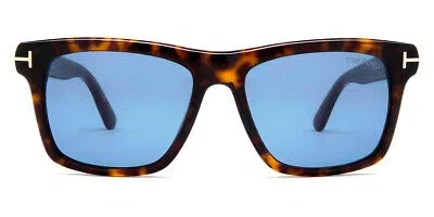Pre-owned Tom Ford Ft0906 Buckley-02 Sunglasses Shiny Classic Dark Havana Blue 56mm