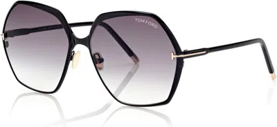 Pre-owned Tom Ford Ft0912 01b Fonda Shiny Black / Gradient Smoke Lenses 60 Mm In Pink