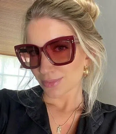 Pre-owned Tom Ford Ft0920-69f-57 Shiny Bordeaux Sunglasses In Gradient Brown