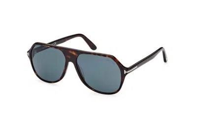 Pre-owned Tom Ford Ft0934 Hayes 52v Shiny Dark Havana /dark Teal 59mm Sunglasses In Blue