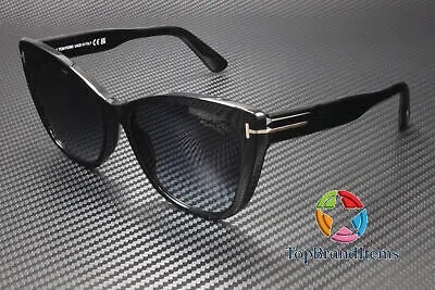 Pre-owned Tom Ford Ft0937 01d Nora Cat Eye Black Smoke Polarized 57 Mm Women's Sunglasses