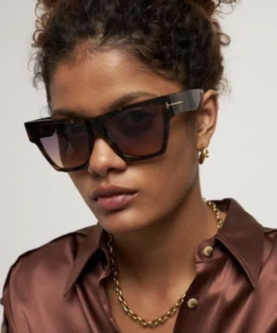 Pre-owned Tom Ford Ft0942-55b-59 Coloured Havana Sunglasses