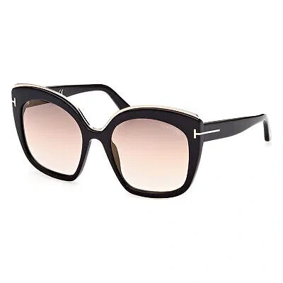 Pre-owned Tom Ford Ft0944-01g-55 Shiny Black Sunglasses In Brown Mirror