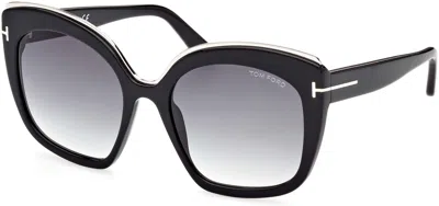 Pre-owned Tom Ford Ft0944 Chantalle 01b Shiny Black W. Palladium / Grad Smoke 55mm In Gray