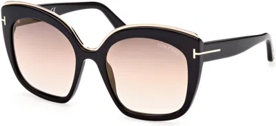 Pre-owned Tom Ford Ft0944 Chantalle 01g Black W. Rose Gold/grad. Brown Sand Lense 55mm