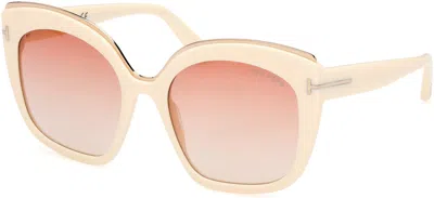 Pre-owned Tom Ford Ft0944 Chantalle 25t Shiny Ivory W. Rose/ Gradient Bordeaux 55mm In Pink