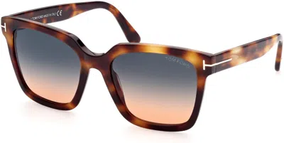 Pre-owned Tom Ford Ft0952 Selby 53p Shiny Medium Blonde Havana / Gradient Blue 55mm In Brown