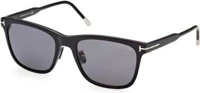 Pre-owned Tom Ford Ft0955 D 01d Plastic Shiny Black Smoke Polarized 57 Mm Sunglasses In Gray