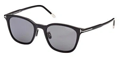 Pre-owned Tom Ford Ft0956-d Sunglasses Shiny Black/t Logo Polarized Smoke 52mm
