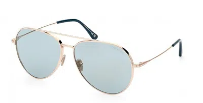 Pre-owned Tom Ford Ft0996 Dashel-02 28x Shiny Pale Gold /blue Unisex Sunglasses